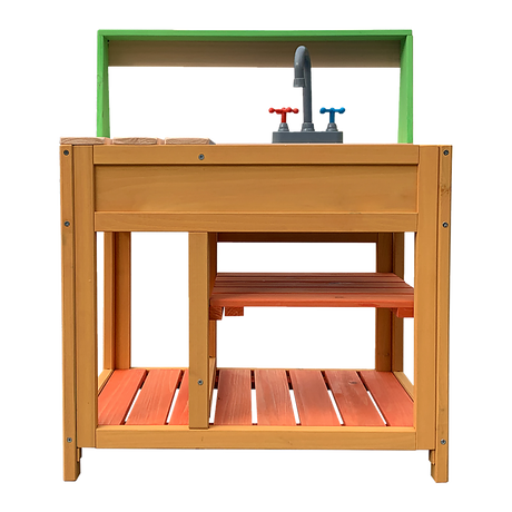 Wooden mud kitchen side view