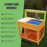 Wooden mud kitchen play features