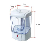 Dimensions diagram for the white 700 mL automatic wall mounted soap dispenser