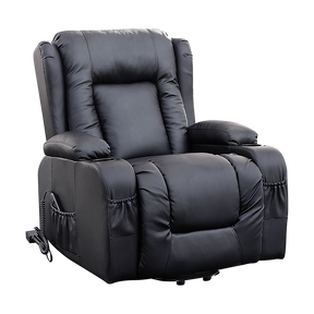 Hartley Vale black PU leather electric massage lift recliner in a living room