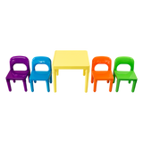 Water-resistant kids table and chairs in bright colours