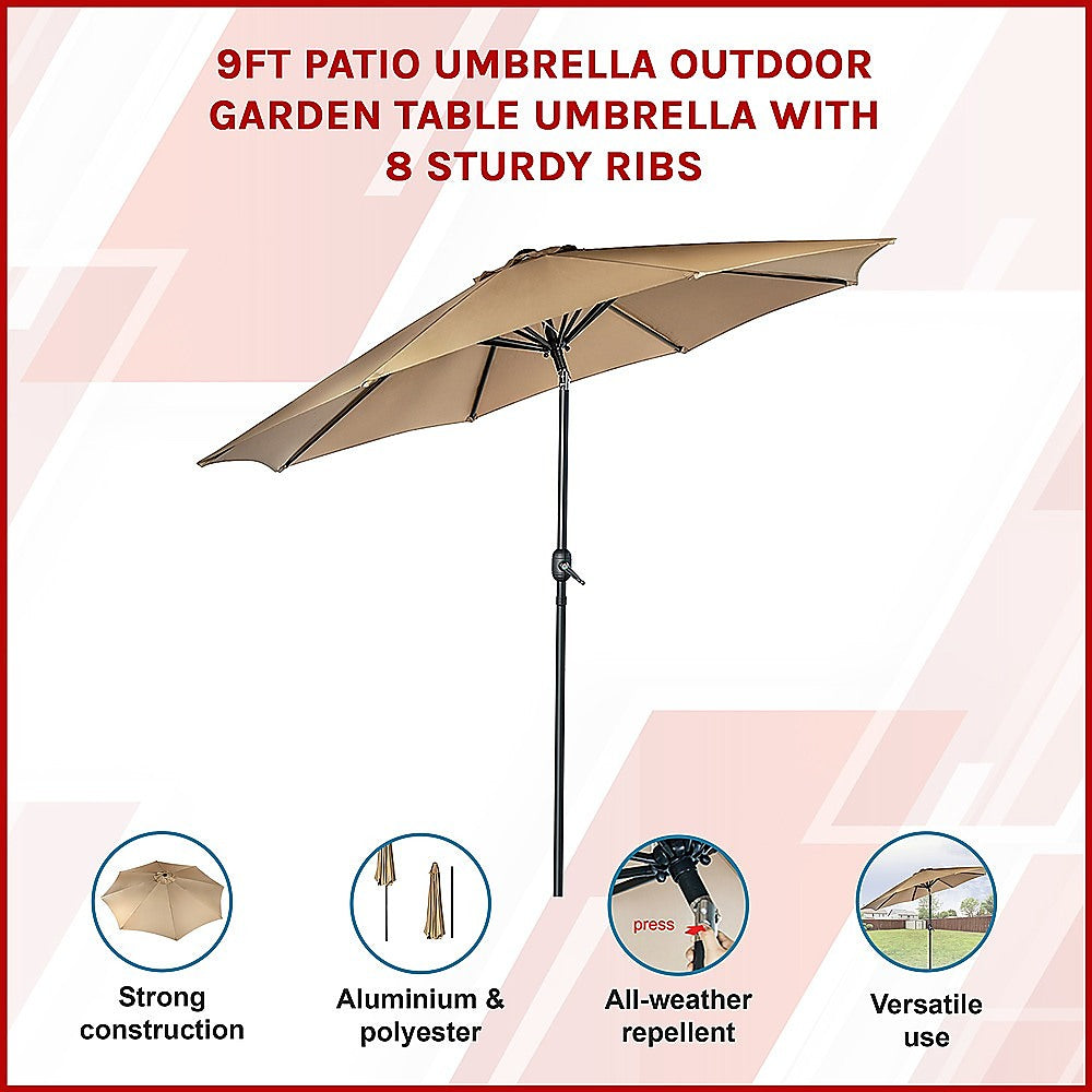 9ft Patio Umbrella — 8 Rib Outdoor Garden Table Sunshade — Allure Home Collections