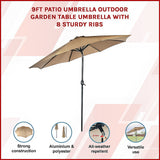 9ft Patio Umbrella — 8 Rib Outdoor Garden Table Sunshade — Allure Home Collections