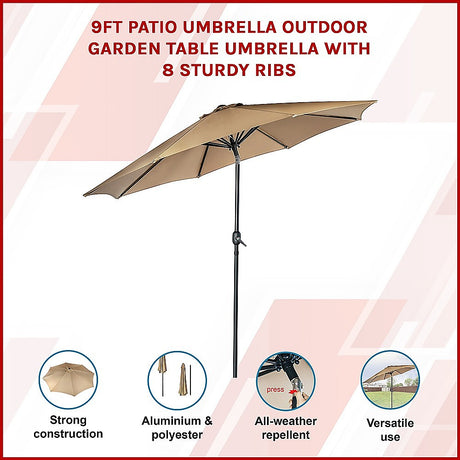 9ft Patio Umbrella — 8 Rib Outdoor Garden Table Sunshade — Allure Home Collections