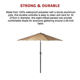 9ft Patio Umbrella — 8 Rib Outdoor Garden Table Sunshade — Allure Home Collections