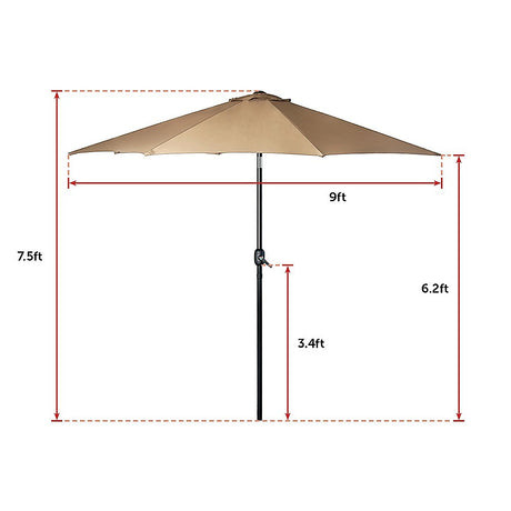 9ft Patio Umbrella — 8 Rib Outdoor Garden Table Sunshade — Allure Home Collections