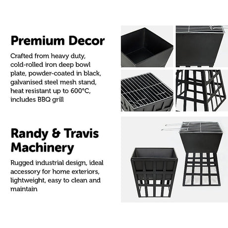 Square Black Fire Pit for Outdoor Heating