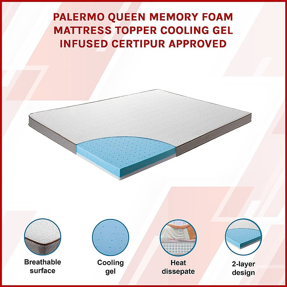 Cooling gel memory foam mattress topper, 7.5cm queen