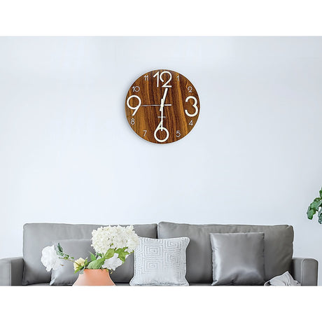 Glow in the Dark Wall Clock — Luminous Quartz Walnut Veneer 30cm — Allure Home Collections
