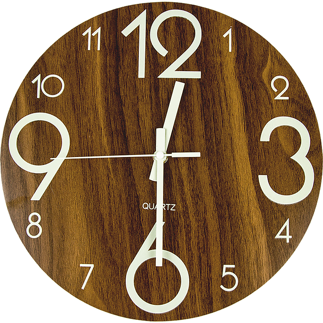 Glow in the Dark Wall Clock — Luminous Quartz Walnut Veneer 30cm — Allure Home Collections