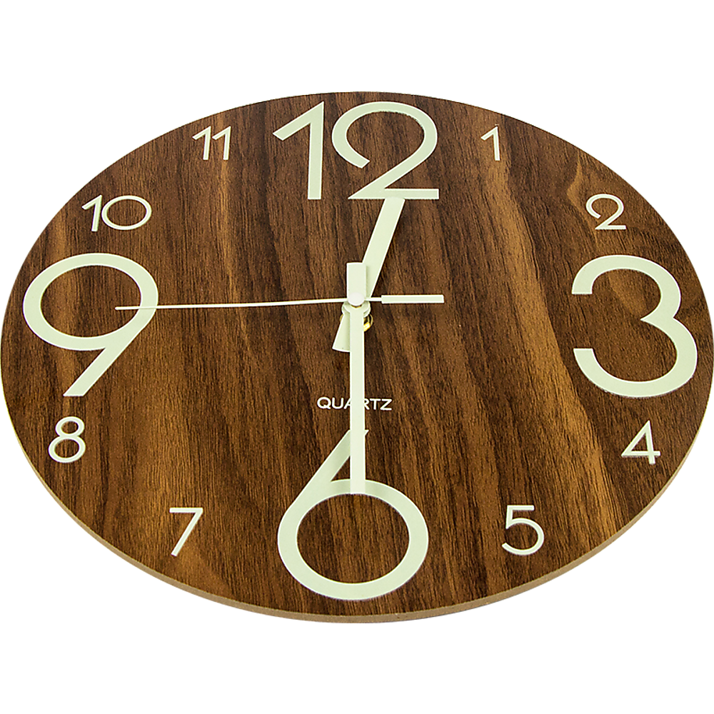 Glow in the Dark Wall Clock — Luminous Quartz Walnut Veneer 30cm — Allure Home Collections