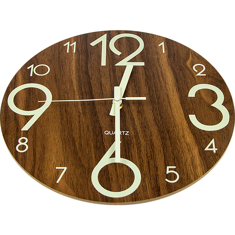 Glow in the Dark Wall Clock — Luminous Quartz Walnut Veneer 30cm — Allure Home Collections