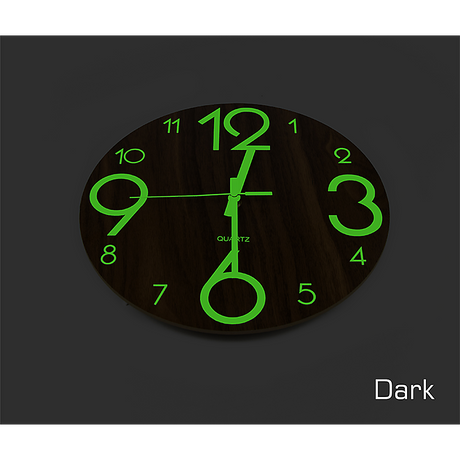 Glow in the Dark Wall Clock — Luminous Quartz Walnut Veneer 30cm — Allure Home Collections