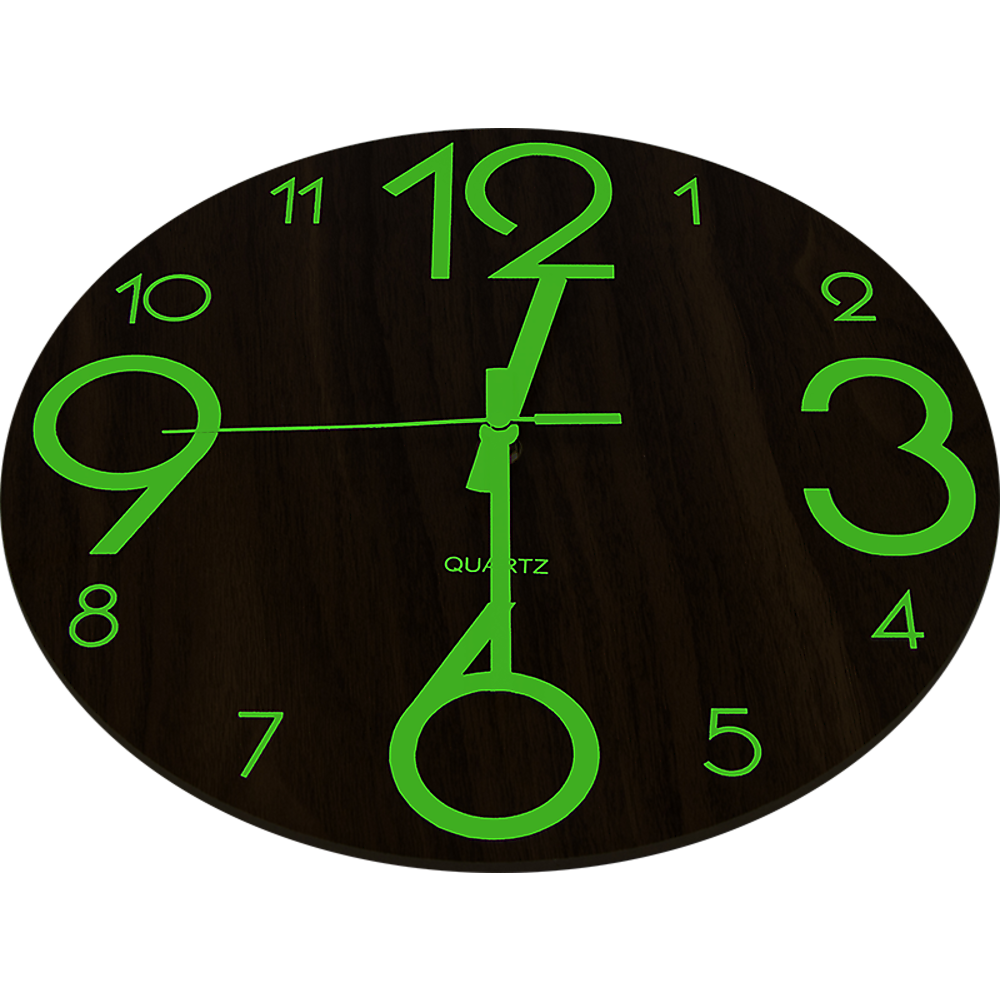 Glow in the Dark Wall Clock — Luminous Quartz Walnut Veneer 30cm — Allure Home Collections