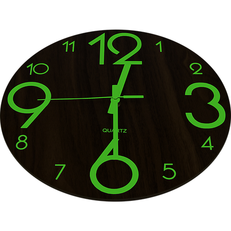 Glow in the Dark Wall Clock — Luminous Quartz Walnut Veneer 30cm — Allure Home Collections