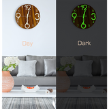 Glow in the Dark Wall Clock — Luminous Quartz Walnut Veneer 30cm — Allure Home Collections