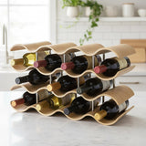 Natural bamboo 4 tier wave wine rack holding 14 bottles