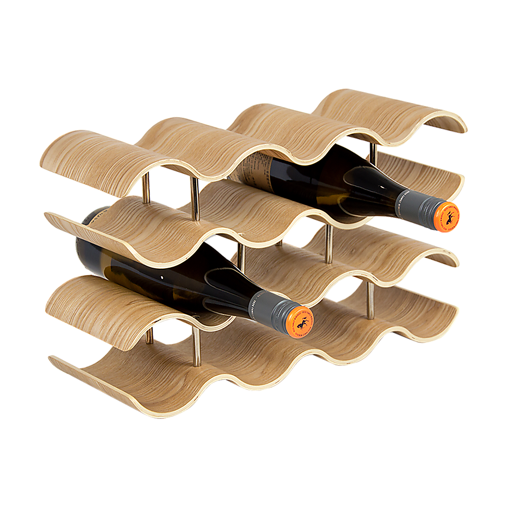 Natural bamboo 4 tier wave wine rack holding 14 bottles