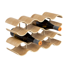 Natural bamboo 4 tier wave wine rack holding 14 bottles