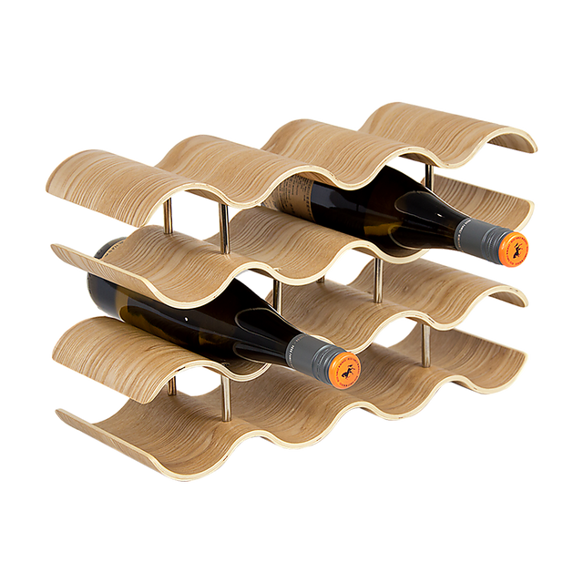 Natural bamboo 4 tier wave wine rack holding 14 bottles