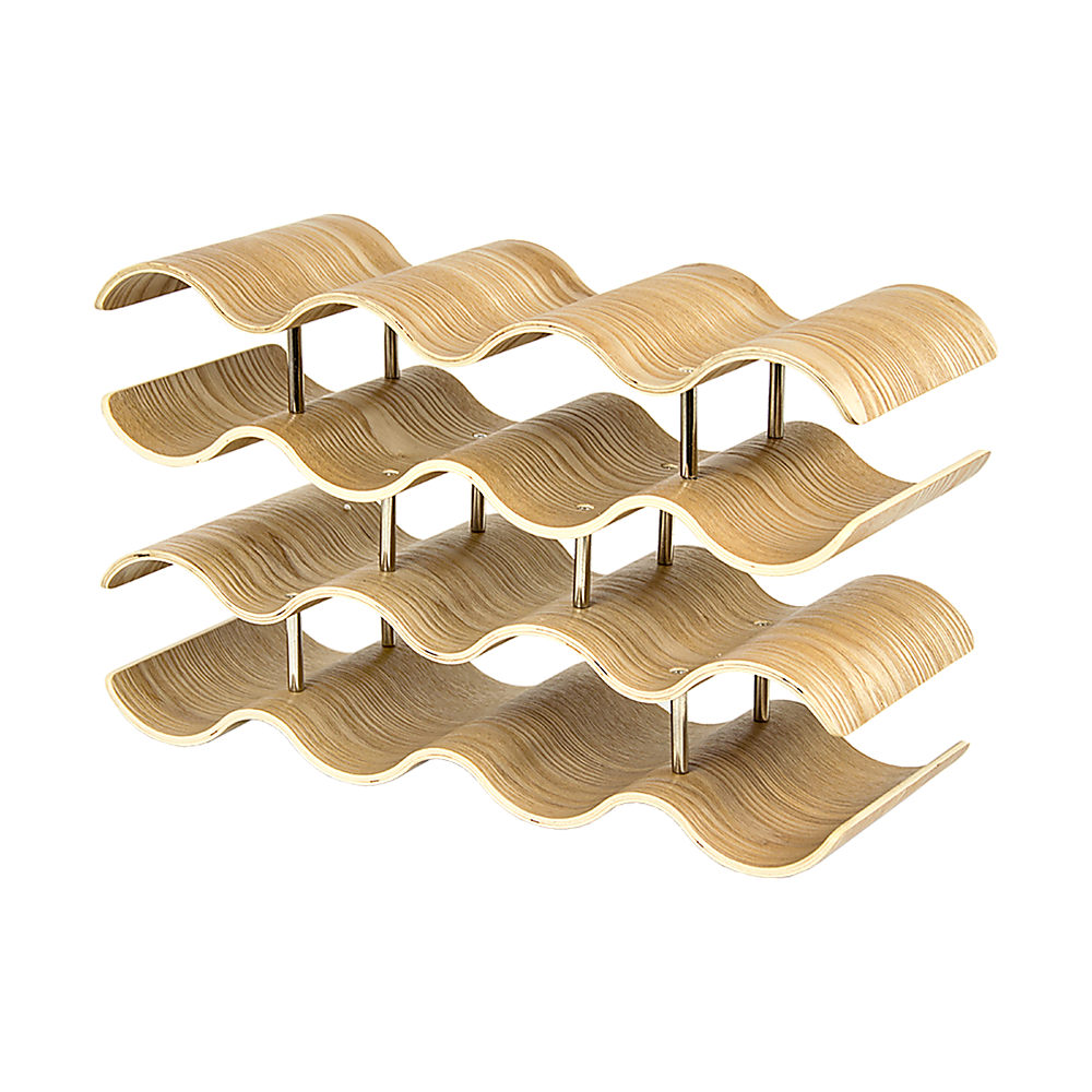 Natural bamboo 4 tier wave wine rack holding 14 bottles