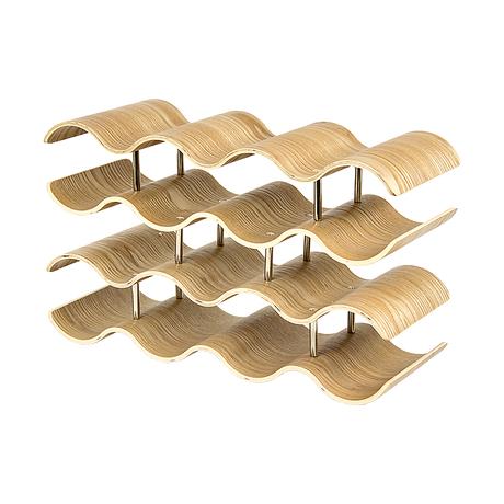 Natural bamboo 4 tier wave wine rack holding 14 bottles