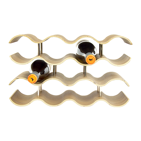 Natural bamboo 4 tier wave wine rack holding 14 bottles