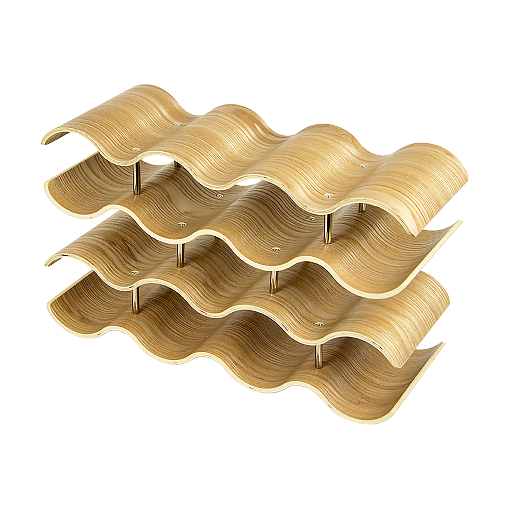 Natural bamboo 4 tier wave wine rack holding 14 bottles