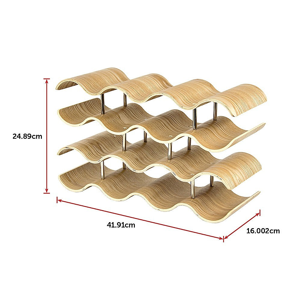 Natural bamboo 4 tier wave wine rack holding 14 bottles