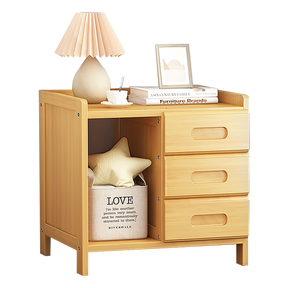 Sines bamboo bedside table with three drawers and an open shelf
