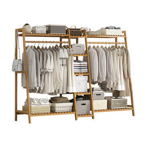 Cobdogla single rail natural bamboo portable clothes rack with lower storage shelf