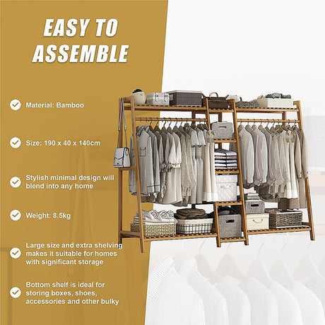Elegant Bamboo Portable Clothes Rack Stand