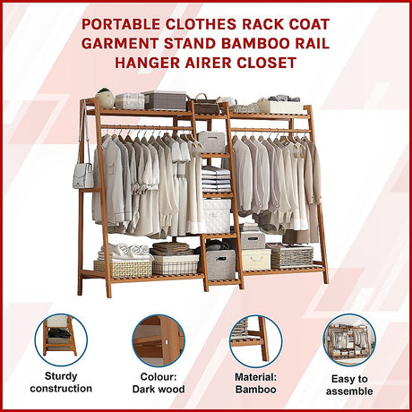 Bamboo Portable Clothes Rack and Garment Stand