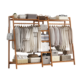 Paringa double sided natural bamboo portable clothes rack with rails on both sides