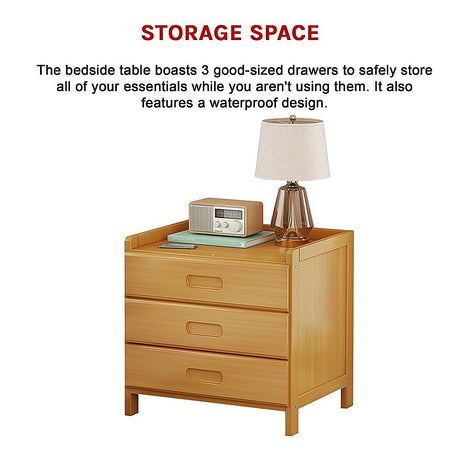 Bamboo Bedside Table Nightstand with 3 Drawers and Waterproof Surface — Allure Home Collections
