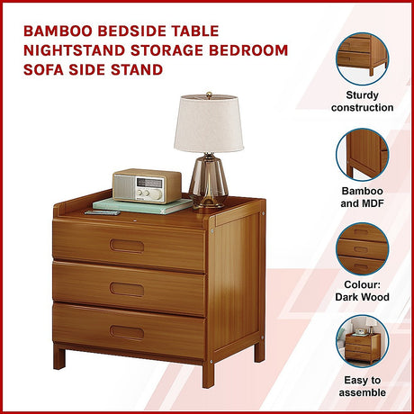 Bamboo Bedside Table Nightstand with 3 Drawers and Waterproof Surface — Allure Home Collections