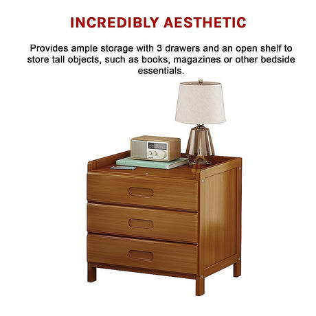 Bamboo Bedside Table Nightstand with 3 Drawers and Waterproof Surface — Allure Home Collections