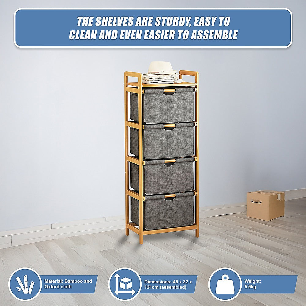 Bamboo Storage Shelf with Removable Hamper