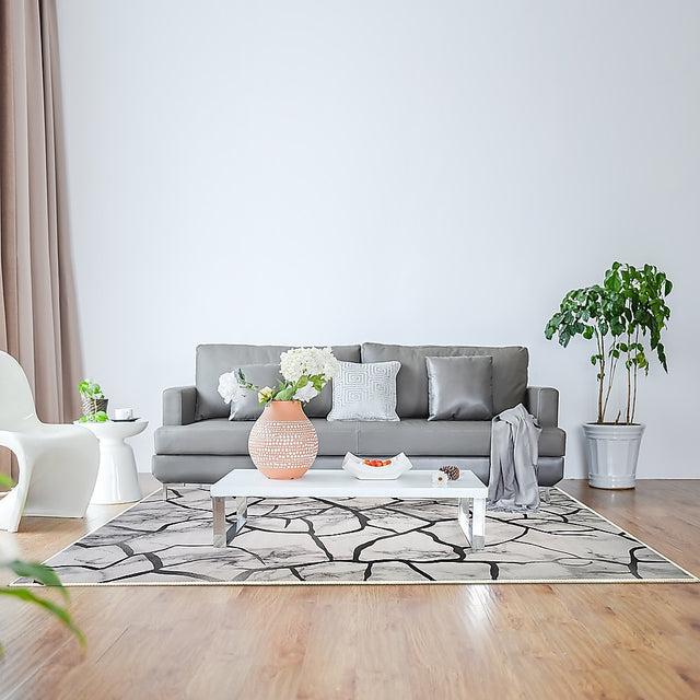 Marble polypropylene floor rug grey 200x300cm