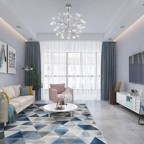 Triangle geometric polypropylene floor rug blue 200x300cm