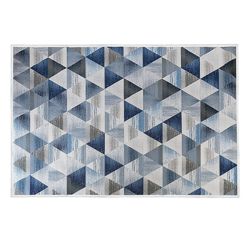 Triangle geometric polypropylene floor rug blue 200x300cm