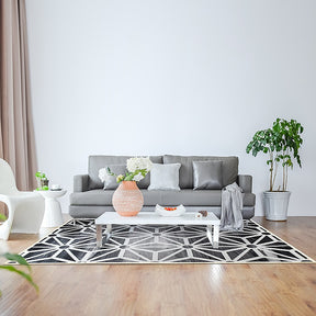 Geometric polypropylene floor rug black and white 200x300cm