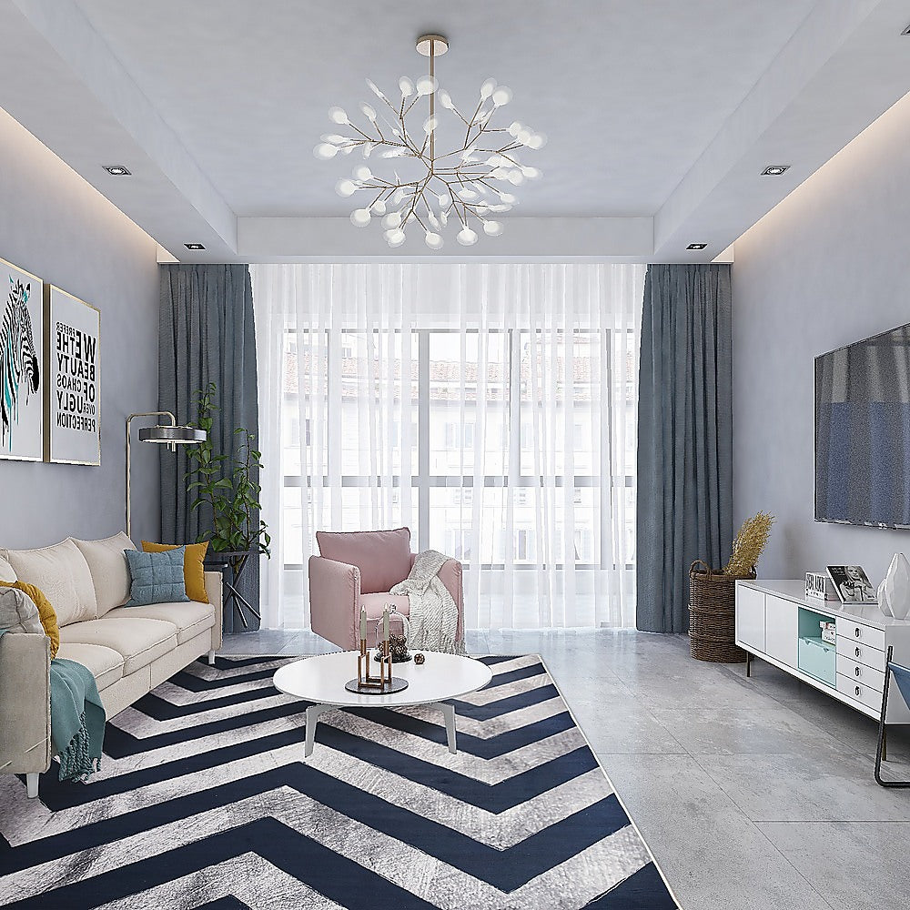 Chevron stripe polypropylene floor rug blue 200x300cm