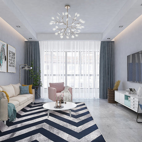 Chevron stripe polypropylene floor rug blue 200x300cm
