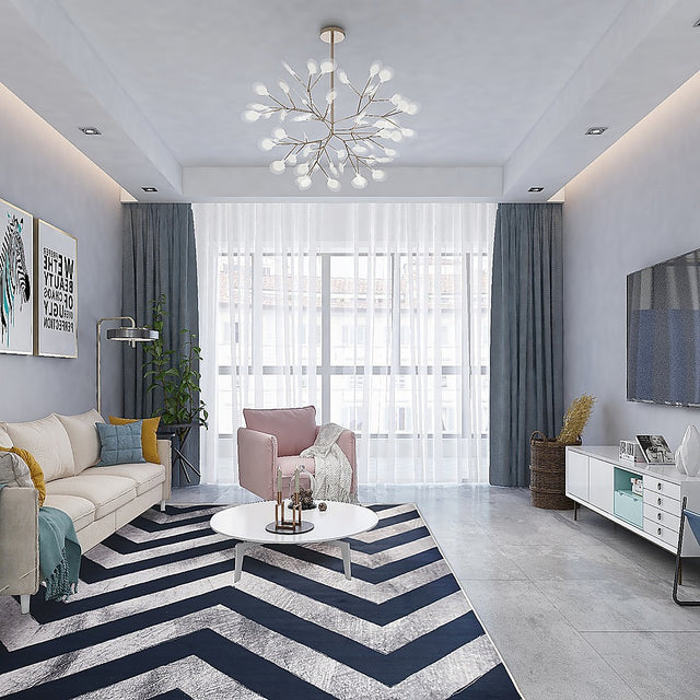 Chevron stripe polypropylene floor rug blue 200x300cm