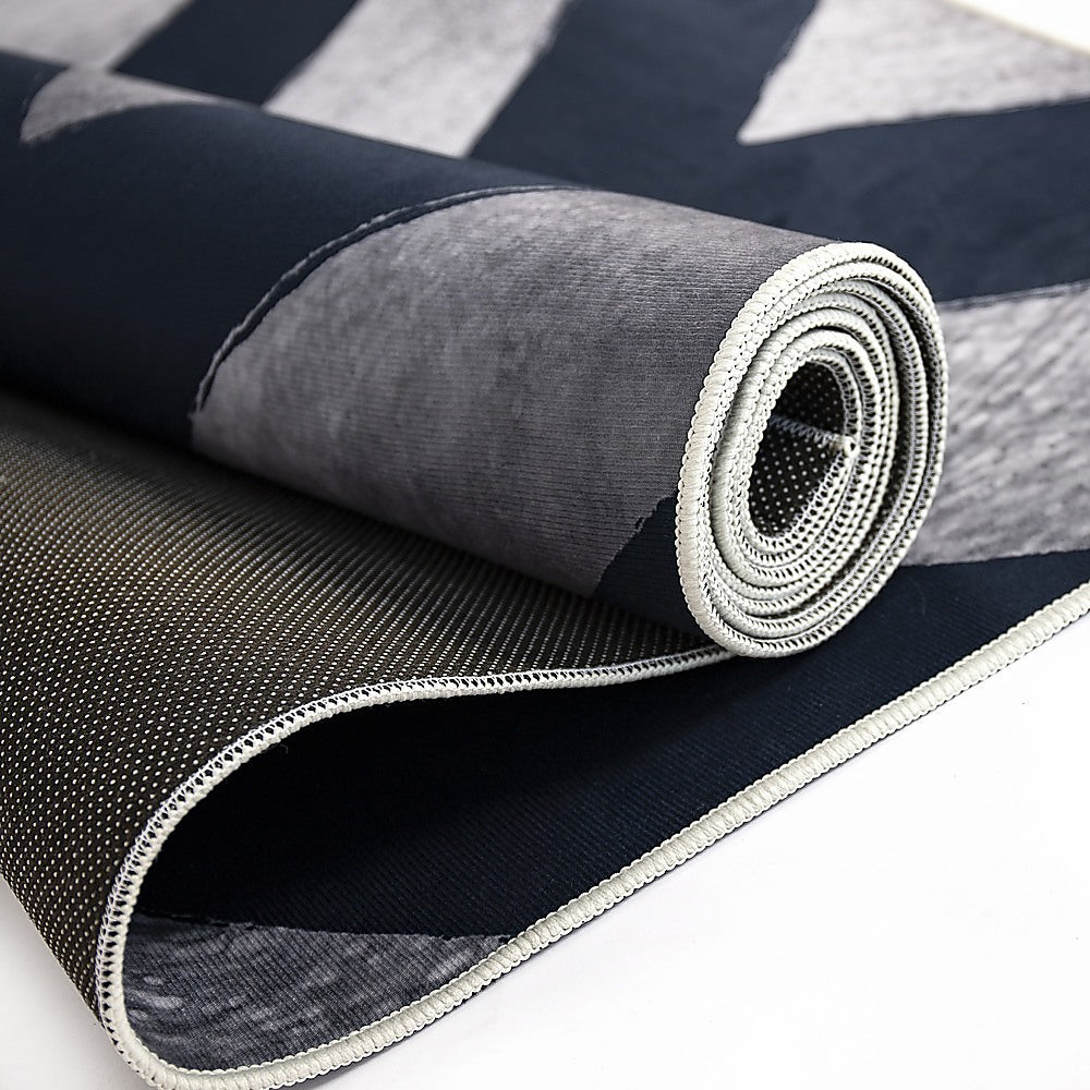 Chevron stripe polypropylene floor rug blue 200x300cm