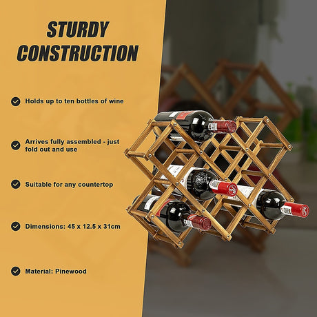Wooden Wine Rack Freestanding 10 Bottle Countertop Pine view 11