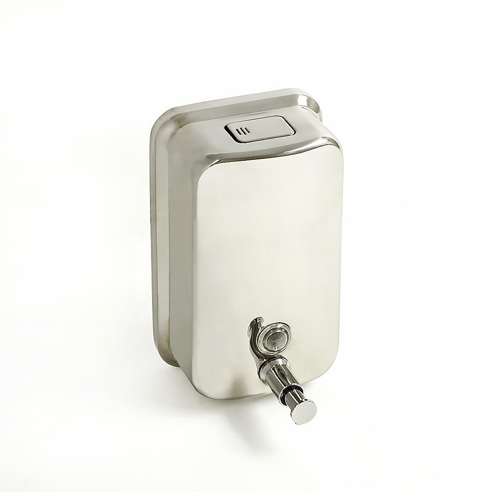 Stainless steel wall mounted soap dispenser with 1000 mL capacity and manual pump