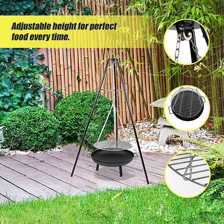 Tripod Cast Iron & Steel Fire Pit BBQ