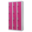 12-Door Steel Storage Locker, Grey with Pink Doors, key lock - image 1